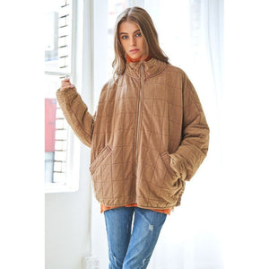 Washed Soft Comfy Quilting Zip Closure Jacket