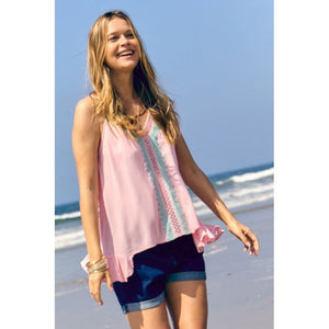 Printed Sleeveless Ruffle Tank Top