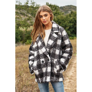 Fuzzy Boucle Textured Double Breasted Coat Jacket