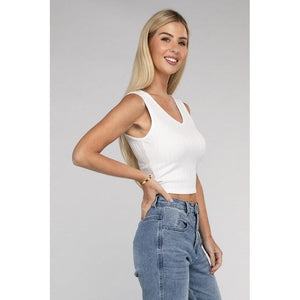 Ribbed Scoop Neck Cropped Sleeveless Top