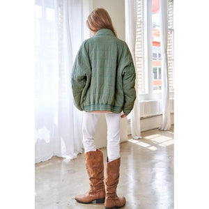 Washed Soft Comfy Quilting Zip Closure Jacket