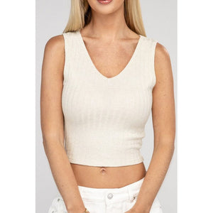 Ribbed Scoop Neck Cropped Sleeveless Top