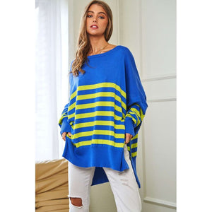 Multi Striped Elbow Patch Loose Fit Sweater Top