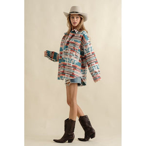 Frayed Aztec Western Shacket