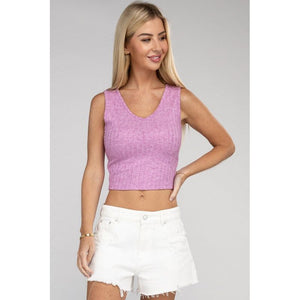 Ribbed Scoop Neck Cropped Sleeveless Top