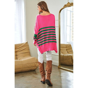 Multi Striped Elbow Patch Loose Fit Sweater Top