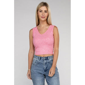 Ribbed Scoop Neck Cropped Sleeveless Top