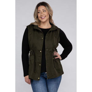 Plus Drawstring Waist Military Hoodie Vest