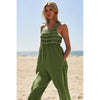 Washed Multi Smocked Detail Tie Straps Jumpsuit