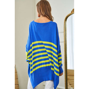 Multi Striped Elbow Patch Loose Fit Sweater Top