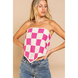 Checkerboard Pattern Tube Top Sweater