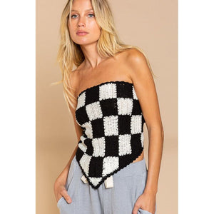 Checkerboard Pattern Tube Top Sweater