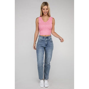 Ribbed Scoop Neck Cropped Sleeveless Top