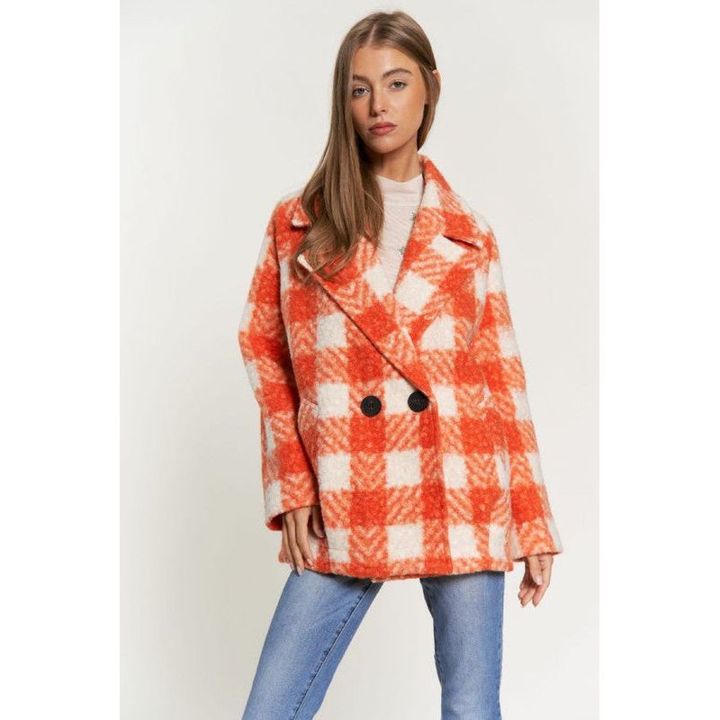 Fuzzy Boucle Textured Double Breasted Coat Jacket