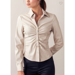 Faux Leather Ruched Shirt