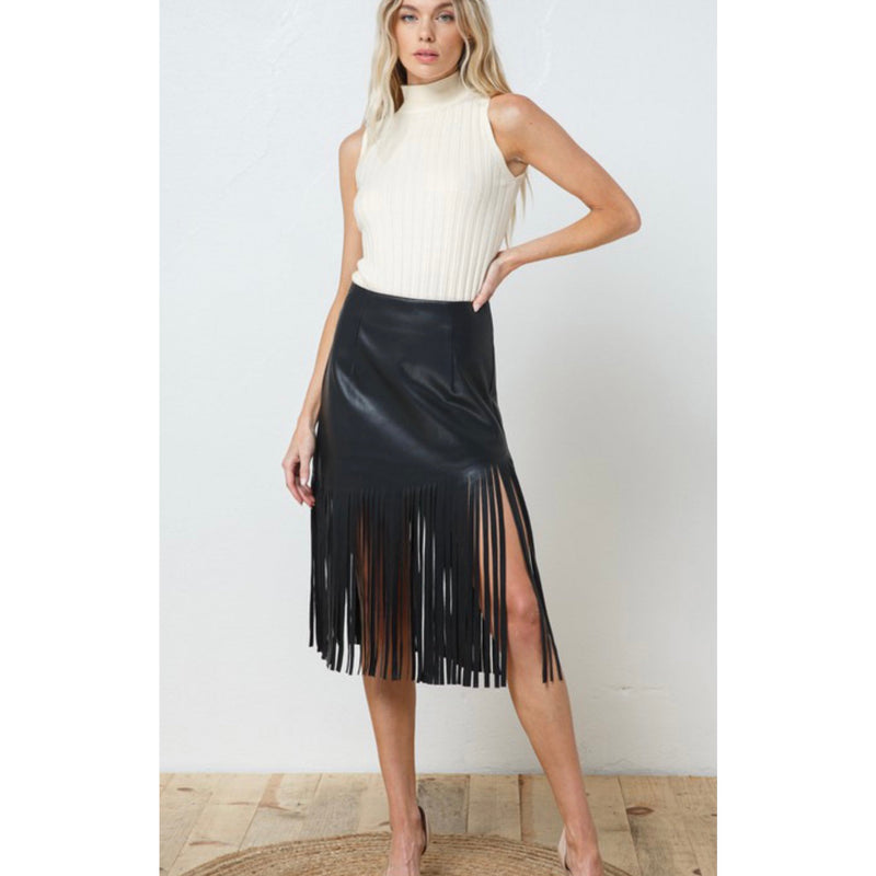 Faux Leather Fringe Skirt
