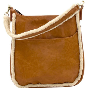 Vegan Sherpa Trimmed Messenger Bag