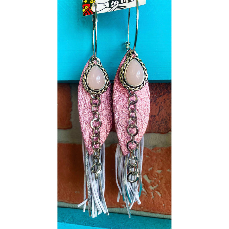 Metallic Pink Fringe Earrings